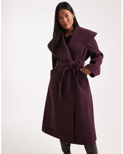 Abrigo De Vestir Cruzado De -Morado Miss Selfridge de color Black