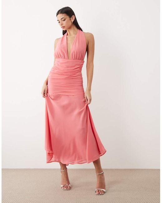 Gina Tricot Pink Halterneck Dropped Waist Maxi Dress
