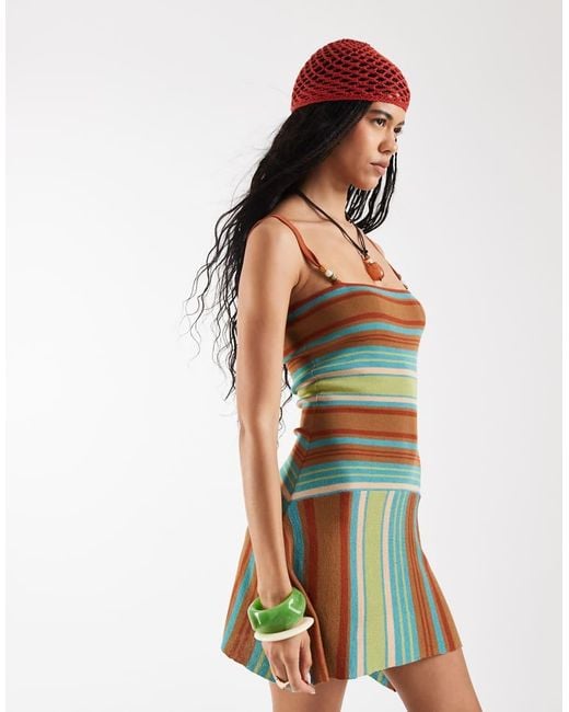 Reclaimed Vintage Multicolor Knit Stripe Mini Dress With Bead Details