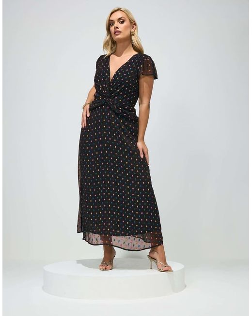 Yours Clothing Blue Dobby Twist Front Maxi Dress