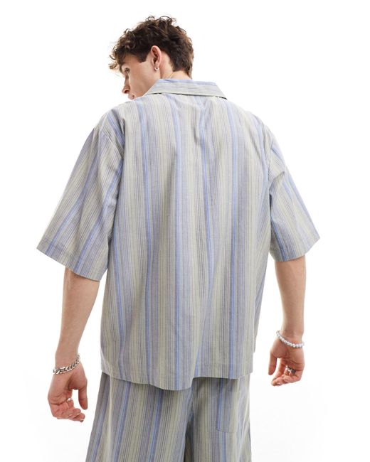 Collusion Gray Beach Linen Revere Short Sleeve Shirt for men