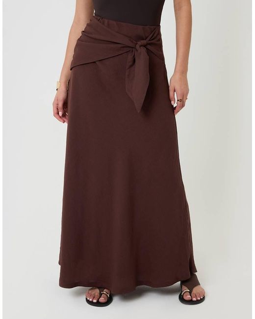 Threadbare Brown Tie Sash Midi Skirt