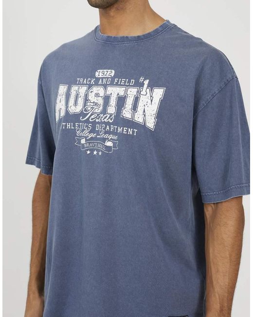 Brave Soul Blue Cotton Jersey Graphic T-Shirt for men