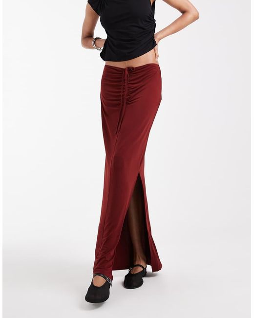 Vero Moda Red Slinky Ruched Front Maxi Skirt