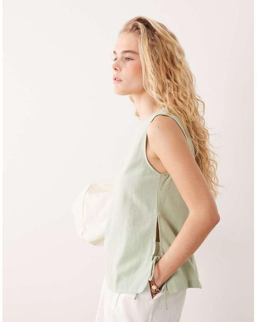 Vila Natural Linen Touch Tie Side Sleeveless Top