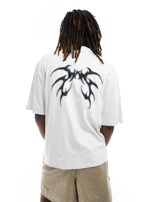 Collusion White Skater Fit T-shirt With Tattoo Print