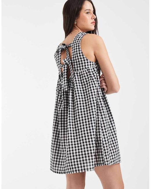 Pieces White Seersucker Sleeveless Tie Back Mini Dress