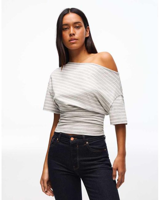Bershka White Asymmetric Print Short Sleeve T-shirt
