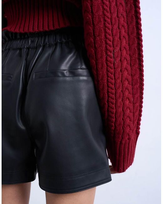 TOPSHOP Red Faux Leather Paper Bag Short