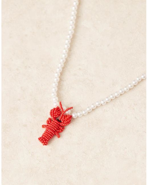 Collana Con Perle Sintetiche E Ciondolo Ad Aragosta di ASOS in Brown