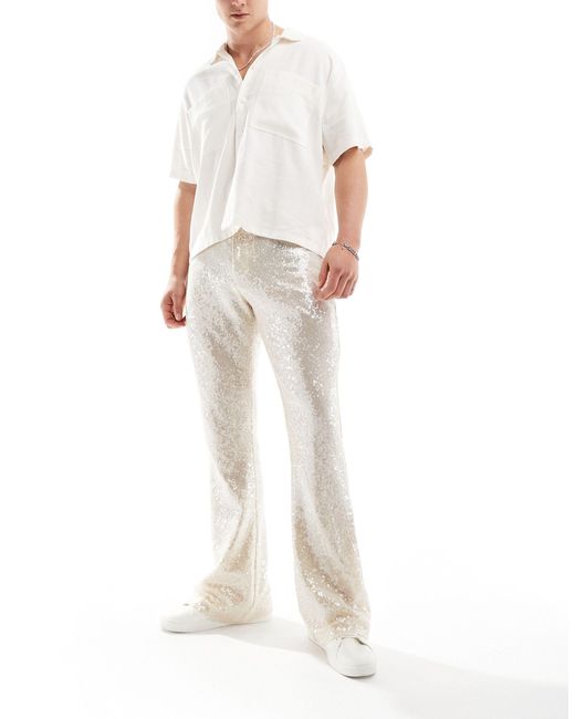Pantalon habillé évasé à sequins - blanc ASOS pour homme en coloris White