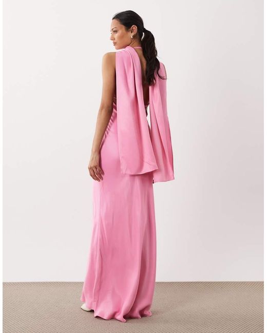 ASOS Pink Satin Cowl Neck Scarf Maxi Dress In