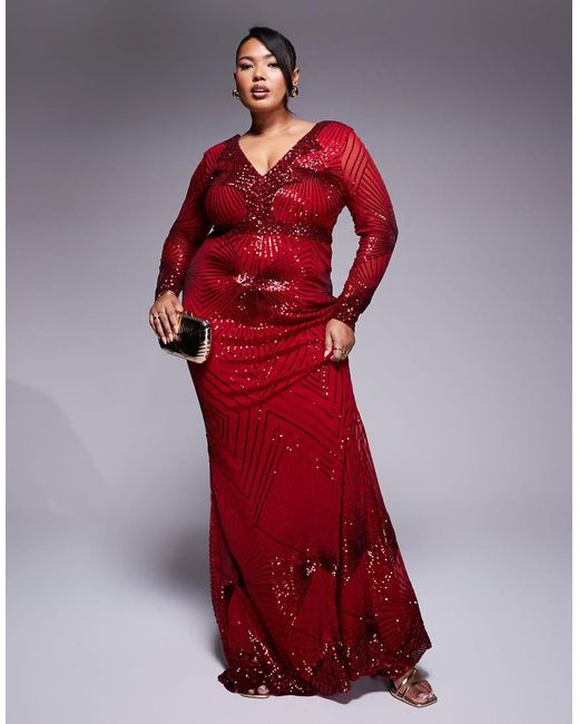 Goddiva Red Curve Starburst Sequin Maxi Dress