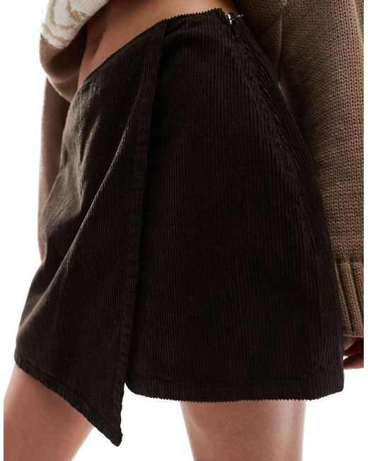 Miss Selfridge Brown Chocolate Wrap Detail Cord Skort