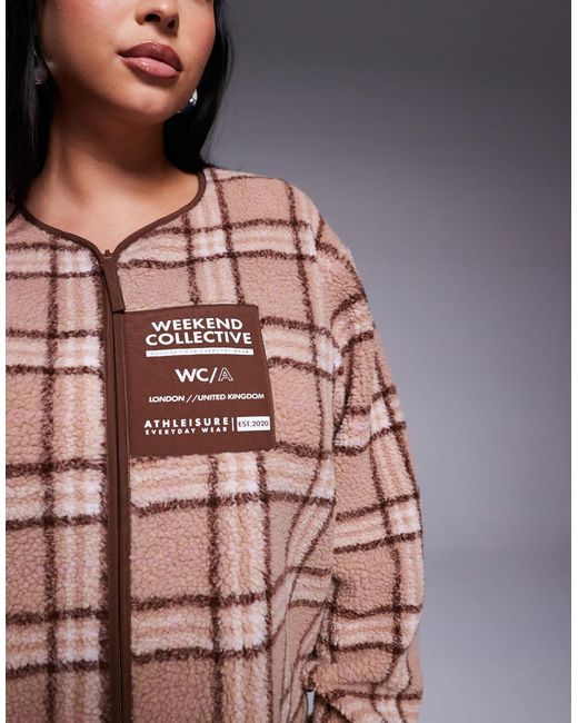 ASOS Multicolor Weekend Collective Curve Borg Zip Through Fleece With Pink Check Design