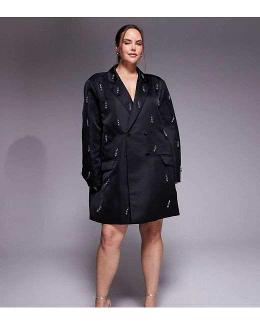 ASOS Black Curve Oversized Blazer Dress With Beaded Fringe