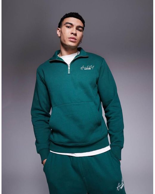River Island Green Ame Le Nuit Half Zip Sweatshirt for men