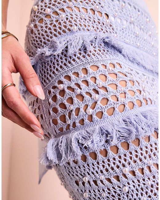 ASOS Blue Beach Crochet Maxi Skirt With Pearl Embellishment