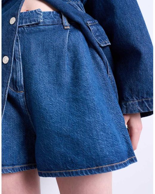 TOPSHOP Blue Denim Pleated Short