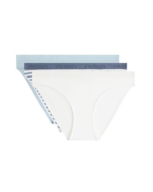 Oysho Blue 3 Cotton Blend Classic Briefs With Logo