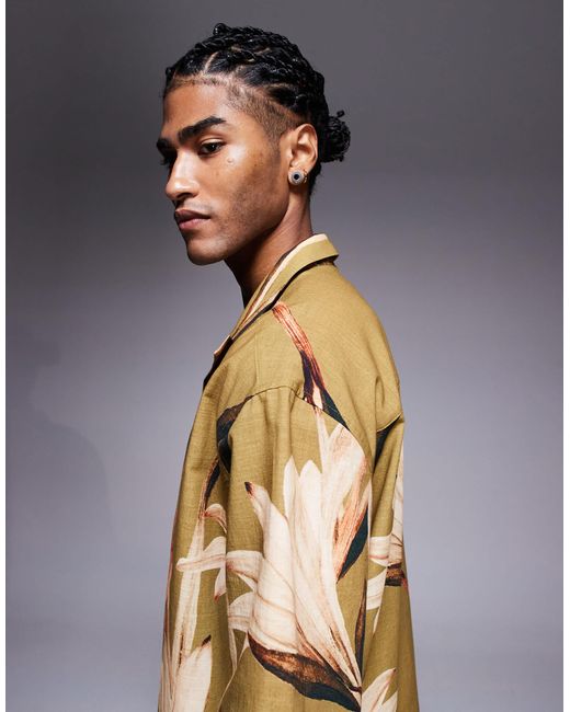 Chemise décontractée avec col à revers et imprimé fleuri - kaki ASOS pour homme en coloris Metallic