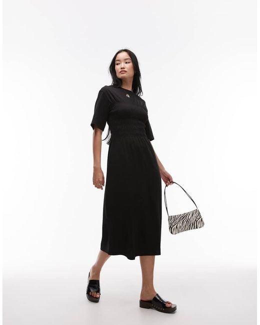 & Other Stories Black Jersey Midaxi Dress With Ruche Corset Detail