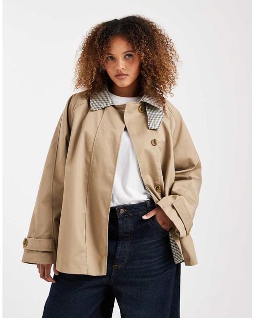 ASOS Blue Asos Design Curve Oversized Cape Detail With Check Liner