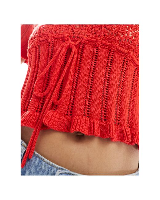 ASOS Red Knitted Milkmaid Top