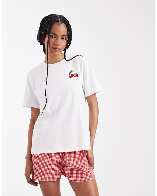 Threadbare Red Short Sleeve Pyjama Set With Cherry Print And Boxer Short