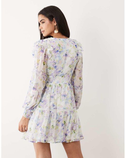 Vila White Ladder Lace Frill Detail Mini Dress
