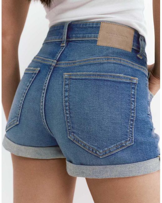 Pull&Bear Blue Mid-waist Denim Shorts