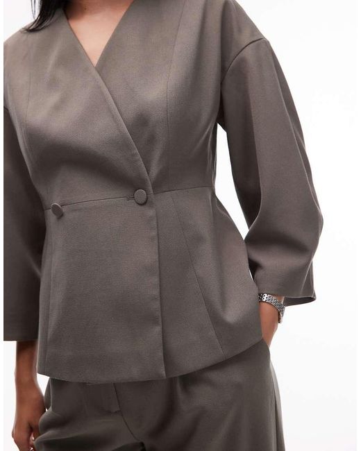 Aware Brown Structured Cinched Waist Tailored Blazer Co-ord