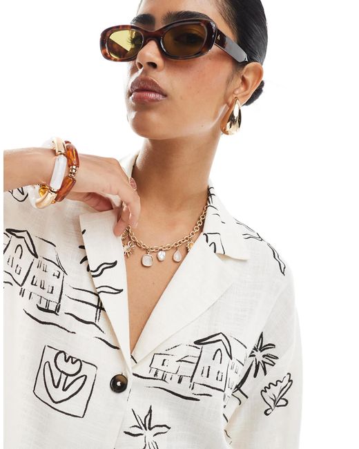 ASOS White Linen Blend Short Sleeve Co-Ord Shirt