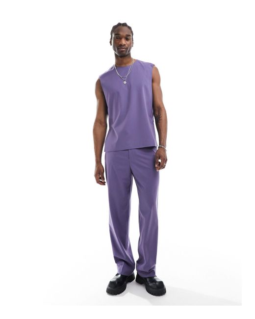 ASOS Purple High Waist Wide Suit Trouser for men