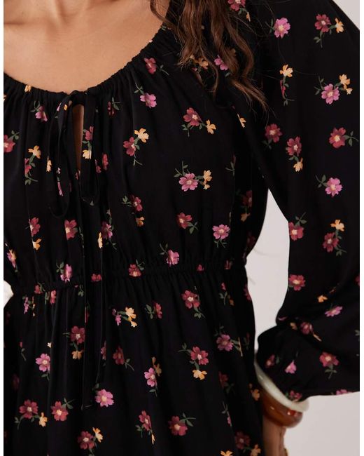 Miss Selfridge Black Miss Selfridge Spun Scoop Neck Mini Tea Dress