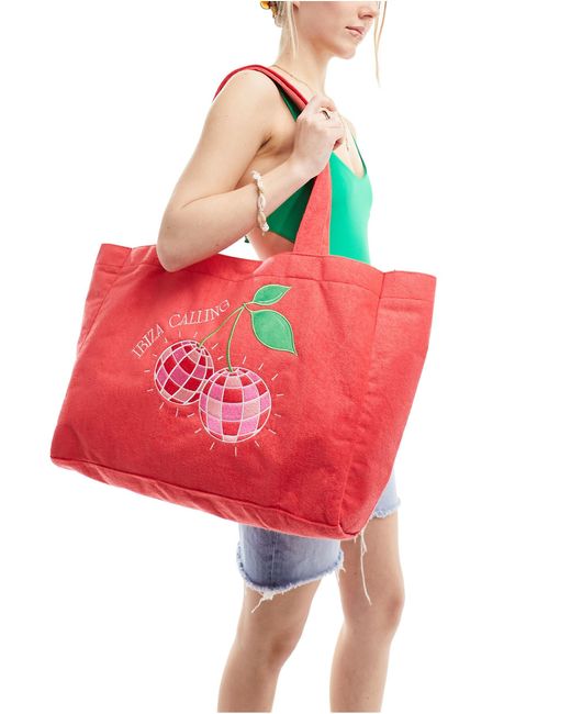 South Beach Red Disco Cherry Towelling Tote Bag