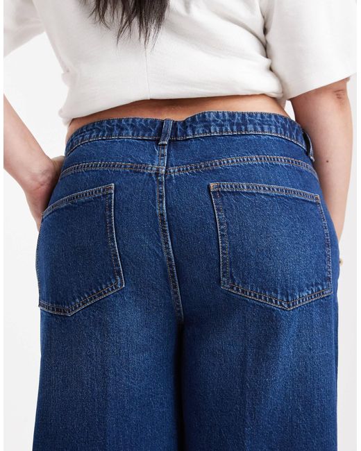 ASOS Blue Asos Design Curve High Waist Wide Leg Jeans With Front Pockets