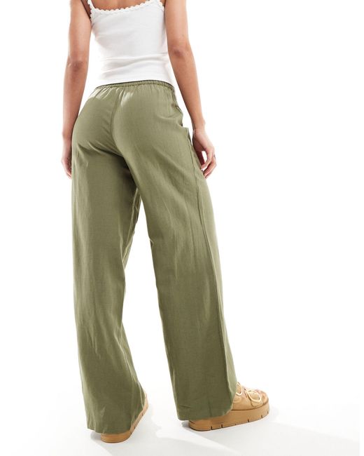 Pantalon large aspect lin - kaki Pieces en coloris Green