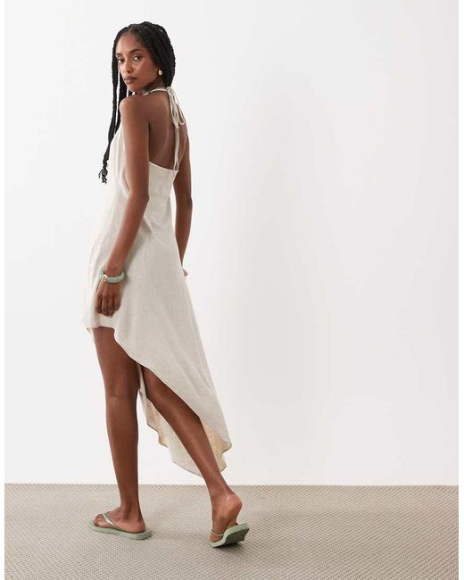 ASOS White Linen Blend Halter Seam Detail Midi Dress