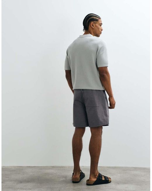 ASOS White Linen Mix Wide Mid Length Shorts for men