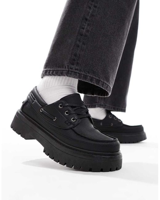 ASOS Black Chunky Lace Up Boat Shoes for men