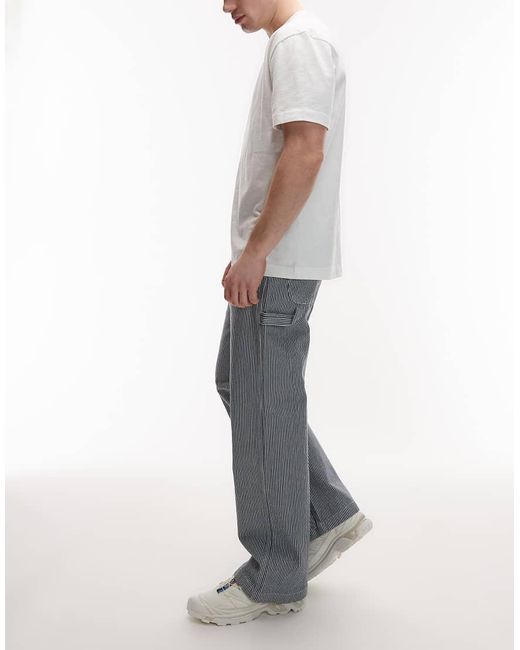 Dickies Blue Hickory Striped Loose Straight Carpenter Trousers for men
