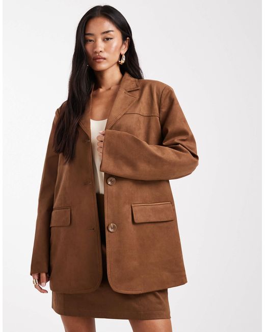 Blazer d'ensemble en imitation daim Object en coloris Brown