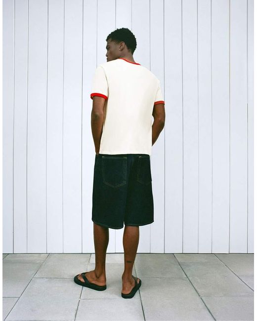 Pull&Bear White Contrast Trim T-Shirt for men