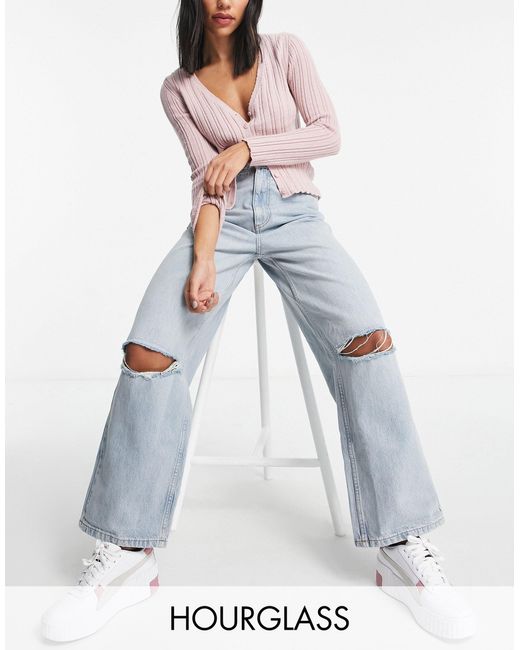 Hourglass - jeans dad fit comodi a vita alta lavaggio chiaro con  strappiASOS in Denim di colore Blu | Lyst