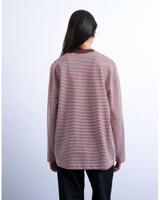 TOPSHOP Purple Stripe Premium Interlock Long Sleeve Skater Tee