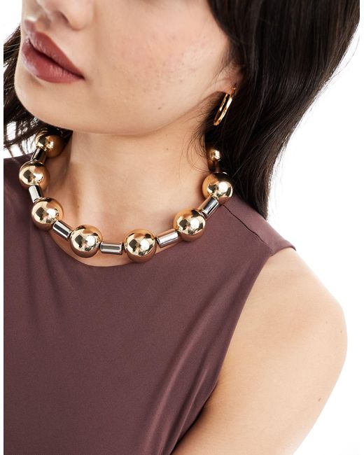ASOS Brown Necklace With Ball And Bar Design