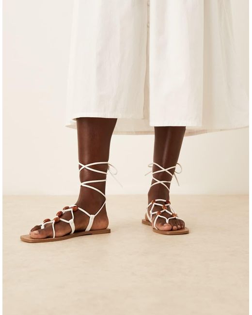ASOS Natural Faroe Strappy Beaded Flat Sandal