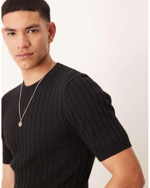 ASOS Black Muscle Fit Lightweight Knitted Rib T-shirt for men