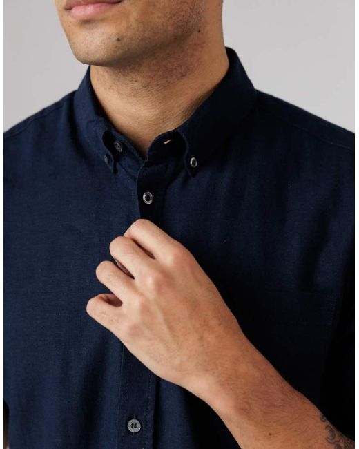 French Connection Blue 2 Pack Linen Blend Short Sleeve Chest Pocket Shirts for men